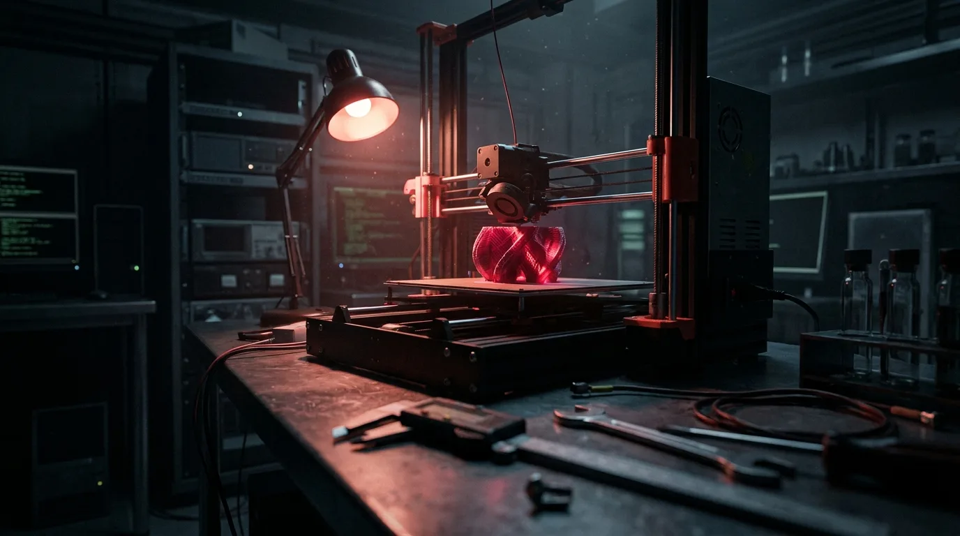 3D printer working in a dark lab